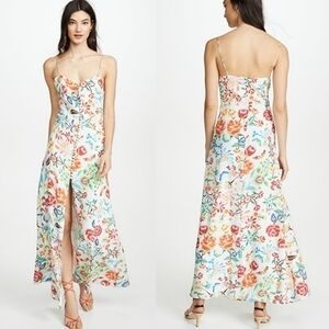 New All Things Mochi Melissa Silk White Floral Print Maxi Dress NWT Size Small